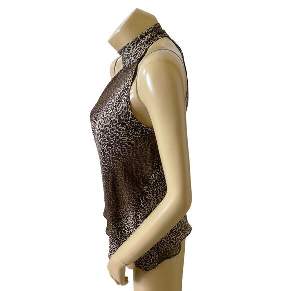 INC Womens Size 4 Sleeveless Mock Neck Animal Print 100% Silk Blouse Shirt - Picture 2 of 8